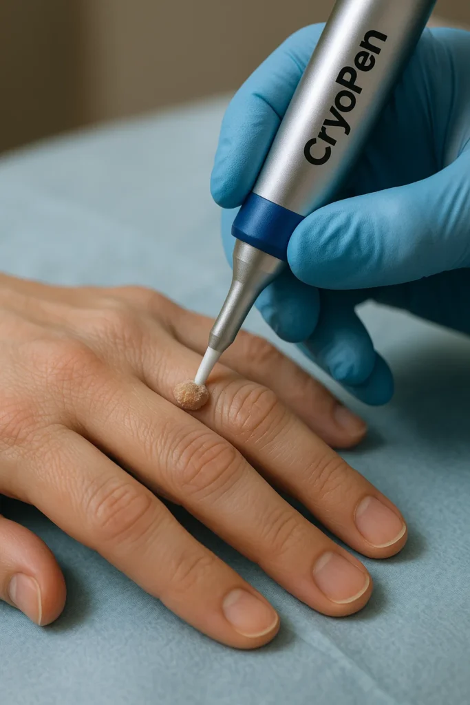example of cryopen wart removal Barnet treatment on a persons finger