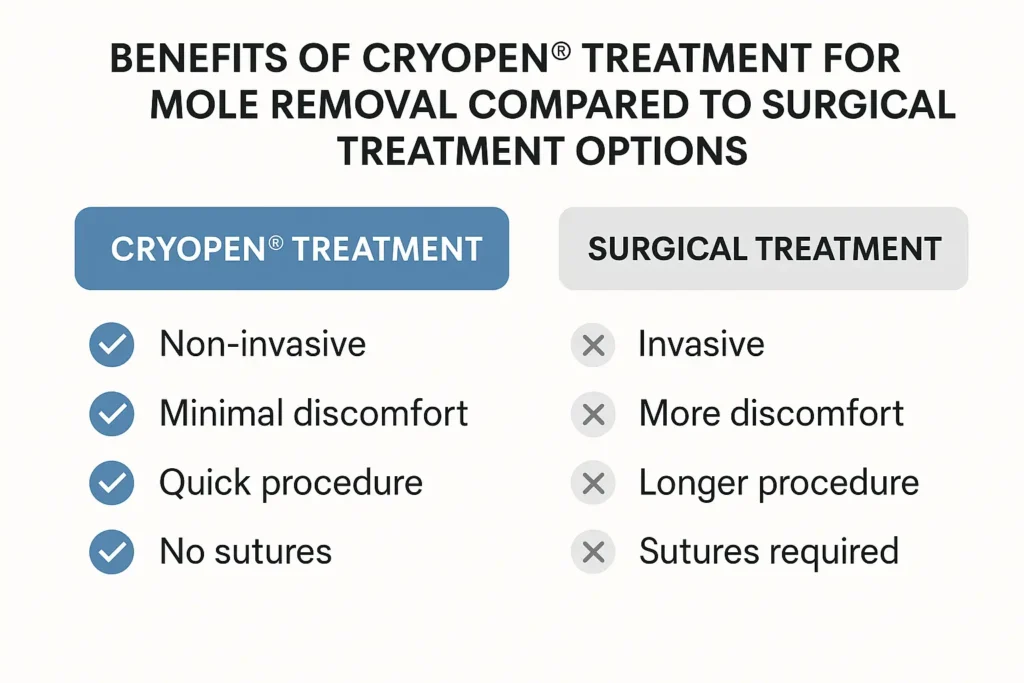 Table to show the benefits of getting moles removed Barnet from LA LIPO