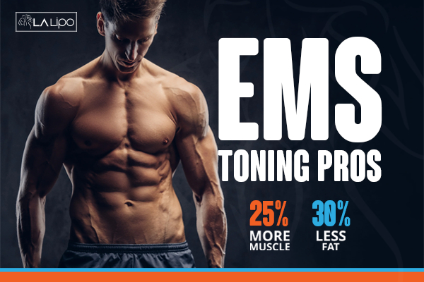 Graphic of man with toned body showing the benefits of LA-EMS Body Sculpting Barnet treatment