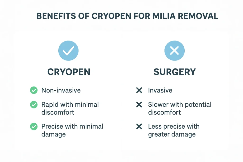 Benefits of cryopen for milia removal Barnet compared to surgical treatments.