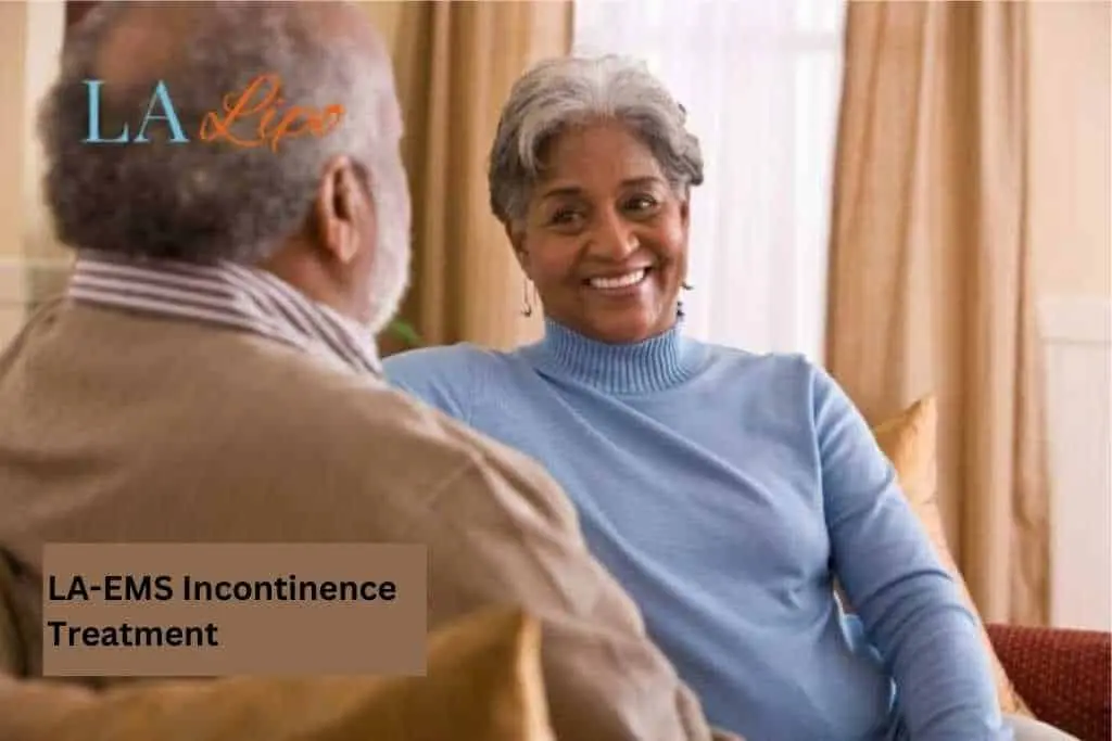 Couple sat smiling at each other - LA-EMS treatment Barnet