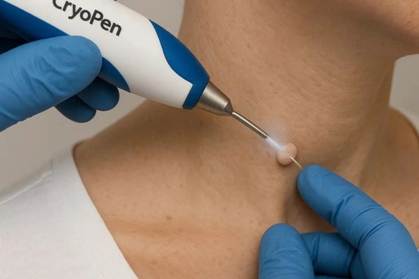 Person receiving cryotherapy Barnet for skin tag removal