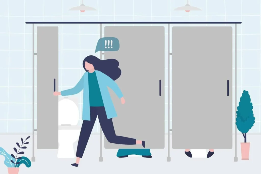 graphic of Urine incontinence Barnet woman running to the toilet.