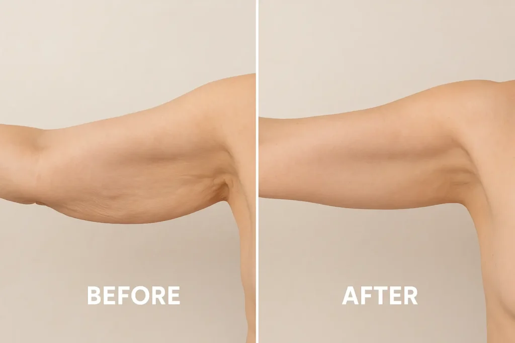 Picture of LA LIPO Barnet before and after results of skin tightening treatment on the upper arms.
